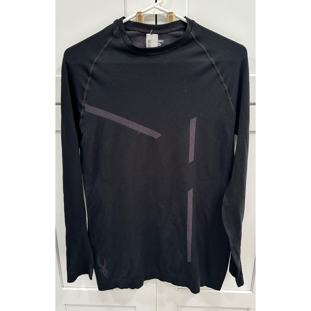 NWT Spyder Mens L/XL Long Sleeve Base Layer Top Athletic Shirt Black‎